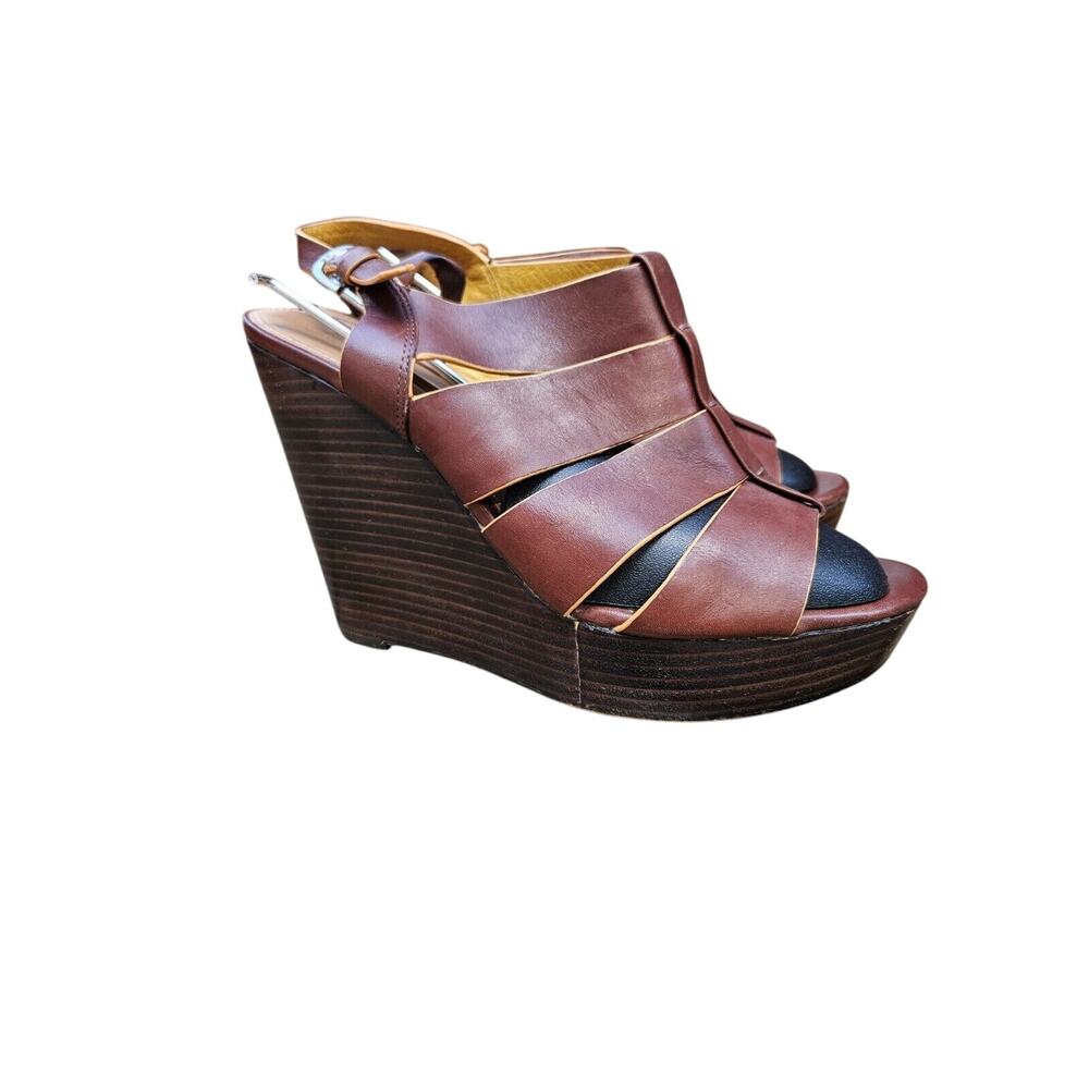Saks Fifth Avenue Brown Strappy Wedge Sandals Women's Size 9.5M